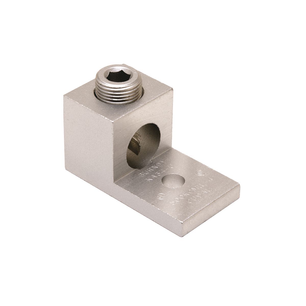 Aluminum Universal Terminal, 1 Hole, 300-800 kcmil, 1/2" Stud, 1 Screw, Al/Cu Rated, Tin Plated.