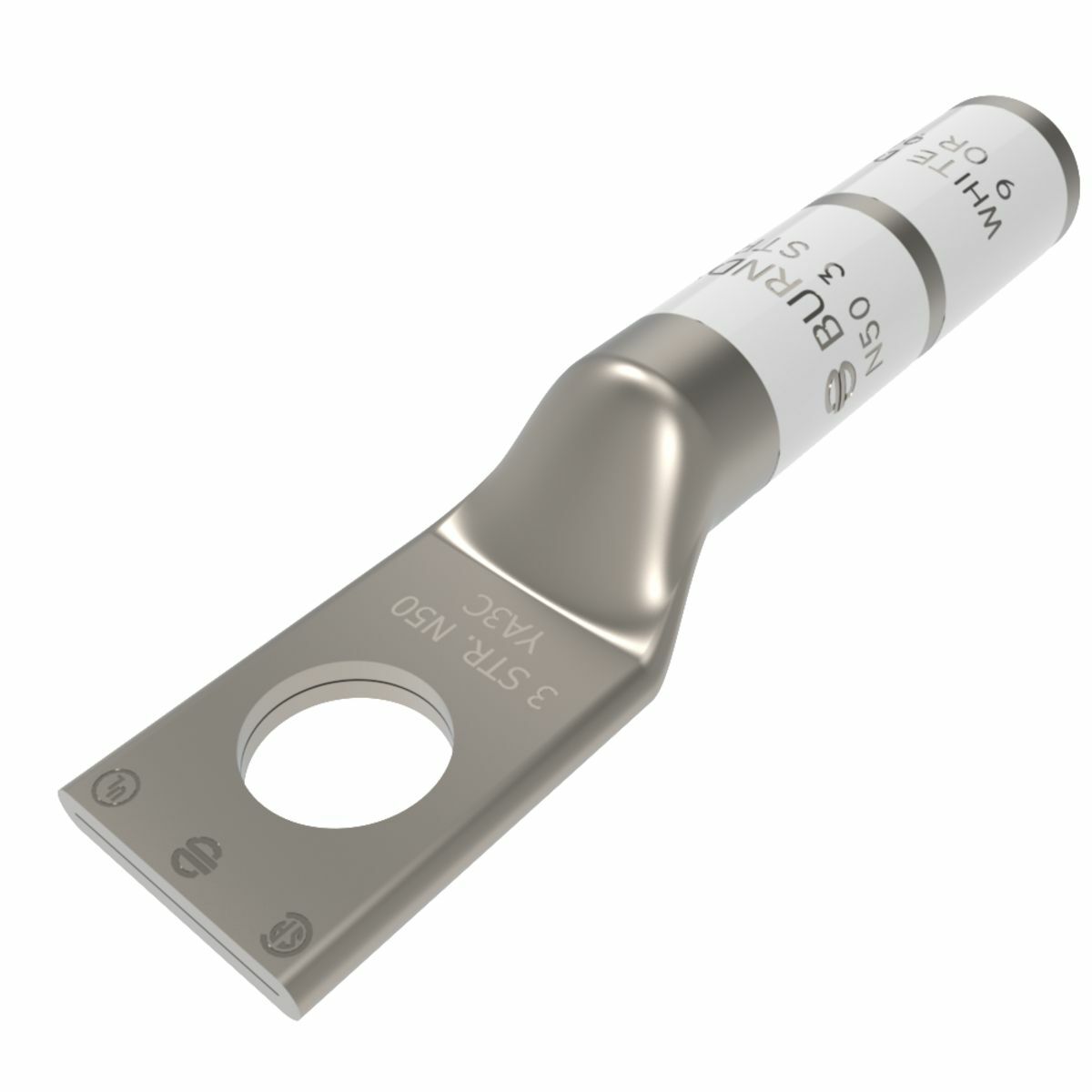 3 AWG CU, One Hole, 5/16 Stud Size, Long Barrel, Internal Chamfer, Tin Plated, UL/CSA, 90?C, Up to 35kV,WHITE Color Code, 9 Die Index.