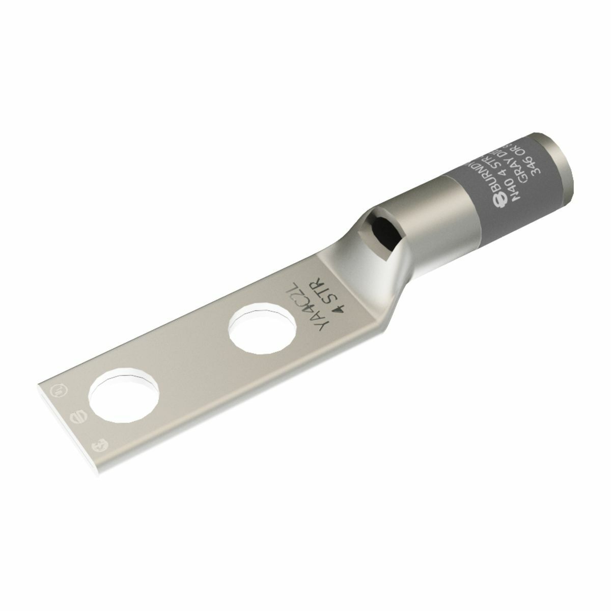 CU Compression Terminal Code Conductor, Beveled Entry, 2 Hole W/InspWindow, #4AWG (Code) 40 (Navy), 600V-35kV, 1/4" Stud, 0.62 Spacing, Standard Barrel, Tin-Electro Plated.