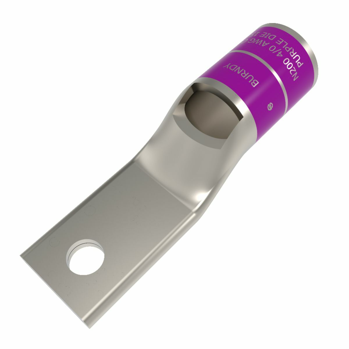 4/0 AWG CU, One Hole, 3/8 Standard Barrel, Inspection Window, Narrow Tongue Internal Chamfer, Tin Plated, UL/CSA, 90?C, Up to 35kV, PURPLE Color Code, 15 Die Index.