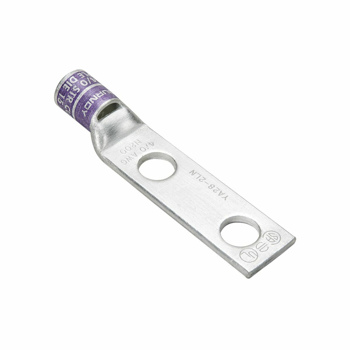 750 kcmil CU, Two Hole, 1/2 Stud Size, 1-3/4 Hole Spacing, Standard Barrel, Inspection Window, Internal Chamfer, Tin Plated, UL/CSA, 90?C, Up to 35kV, Black Color Code, 24 Die Index.