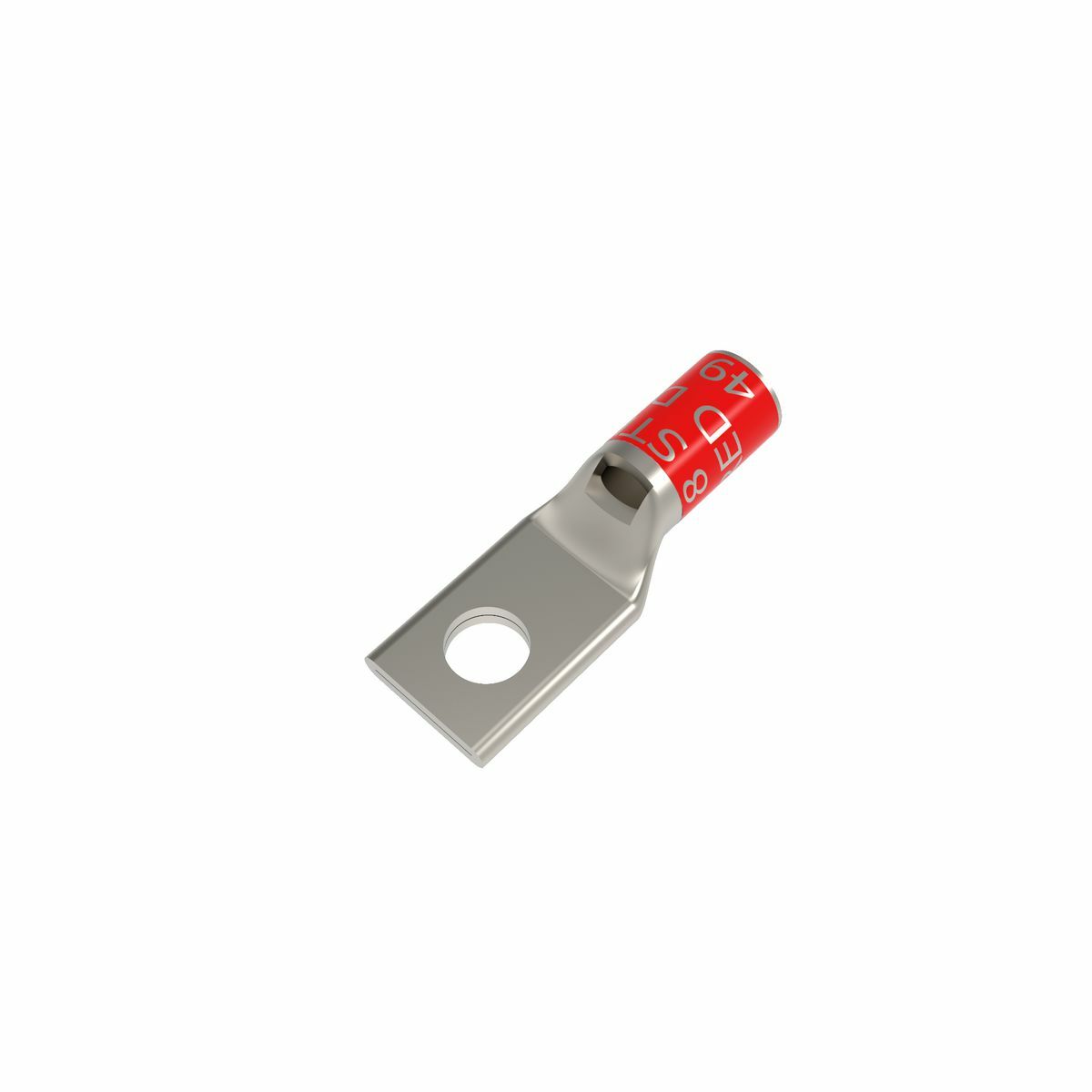 8 AWG CU, One Hole, 1/4 Stud Size, Standard Barrel, Inspection Window, Internal Chamfer, Tin Plated, UL/CSA 90? Up to 35kV, RED Color Code, 49 Die Index.