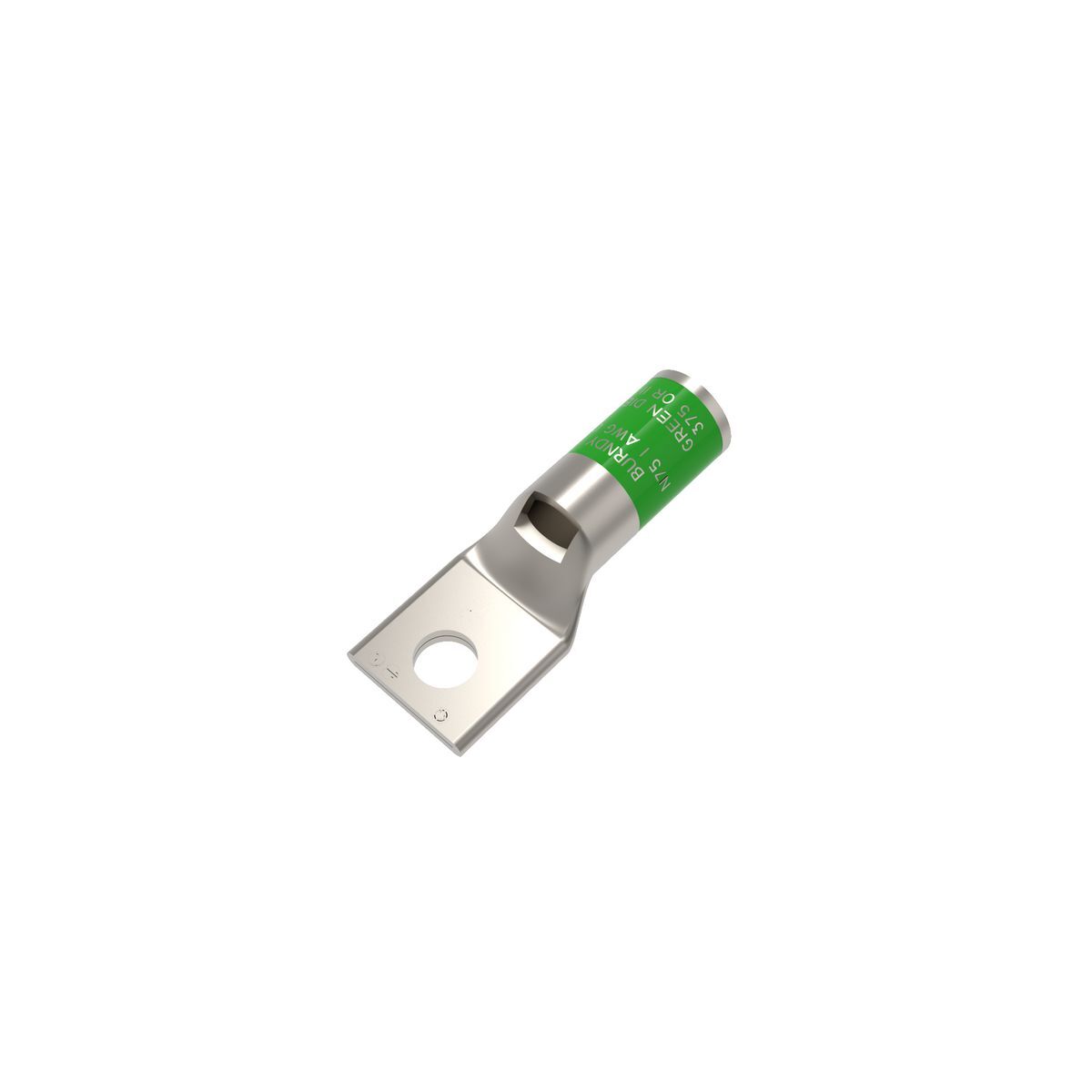 1 AWG CU, One Hole, 5/16 Stud Size, Standard Barrel, Inspection Window, Internal Chamfer, Tin Plated, UL/CSA 90? Up to 35kV, GREEN Color Code, 11 or 375 Die Index.
