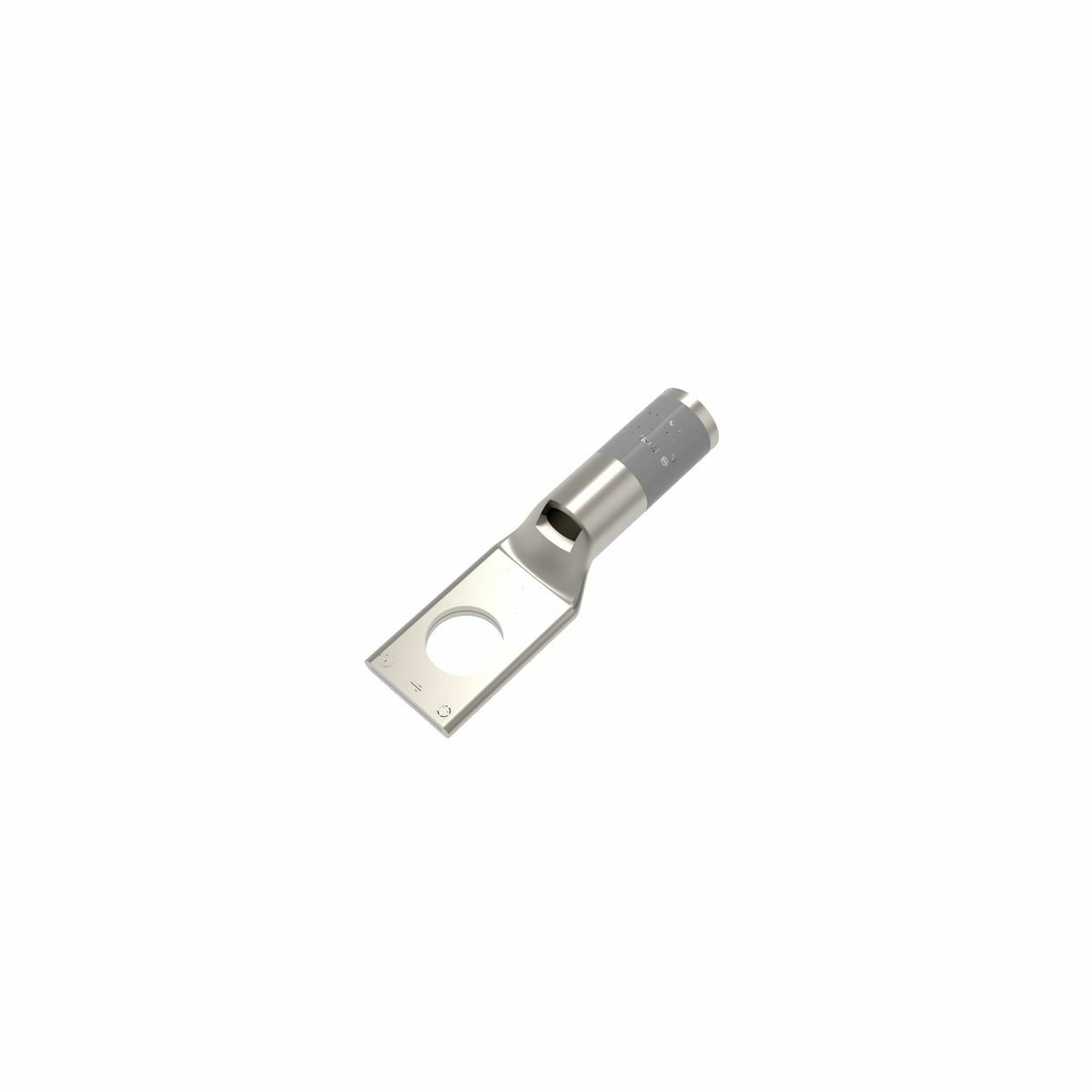 Copper Compression Lug, 1 Hole w/ Inspection Window, 4 AWG, 3/8" Stud, Short Barrel, Tin Plated.