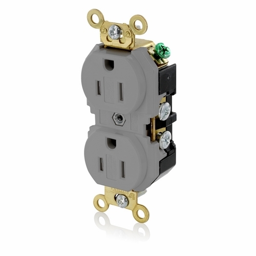 Tamper-Resistant Duplex Receptacle. Flat Face. 2-Pole/ 3-Wire. Nema 5-15R. 15A-125V. Fed-spec. Self-ground. Back And Side Wired. Industrial Spec Grade - Gray