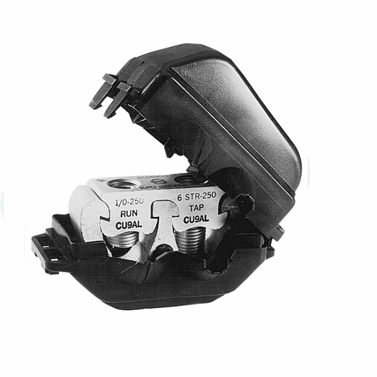 Gutter Tap, 4/0 AWG (Str)-500 kcmil (Run), 6 AWG (Str)-500 kcmil (Tap), Al/Cu Rated.