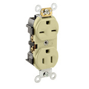 15-Amp, 125/250 Volt, Industrial Heavy Duty Grade, Duplex Receptacle, Straight Blade, Self Grounding, Dual Voltage, Ivory
