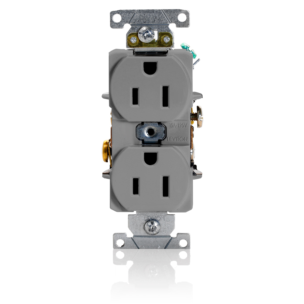 15-Amp, 125 Volt, Industrial Heavy Duty Grade, Duplex Receptacle, Straight Blade, Self Grounding, Contractor Pack, Gray