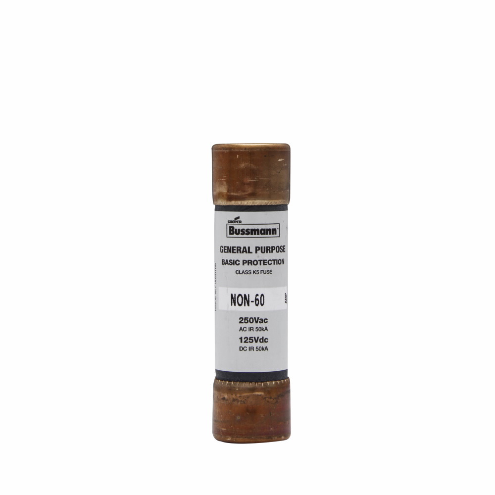 Eaton Bussmann series NON fuse, Supplemental one-time fuse, Non current limiting, Light duty circuit locations, 60 A, Class H, Non-indicating, Ferrule end x ferrule end, 10 kAIC at 250 Vac,50 kAIC at 125 Vdc, Standard, 10, 250 V, 125 Vdc