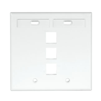 QuickPort Wallplate with ID window, dual gang, 3-port, white