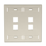 QuickPort Wallplate with ID window, dual gang, 4-port, ivory