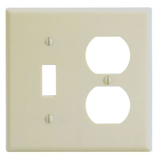 2-Gang 1-Toggle 1-Duplex Device Combination Wallplate, Standard Size, Thermoset, Device Mount, Ivory