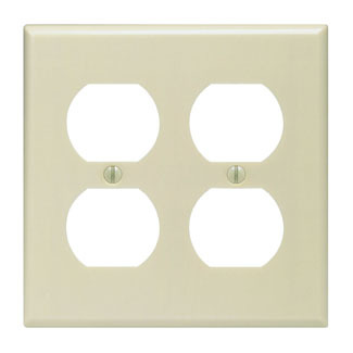 2-Gang Duplex Device Receptacle Wallplate, Standard Size, Thermoset, Device Mount, Ivory