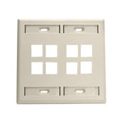 QuickPort Wallplate with ID window, dual gang, 8-port, ivory