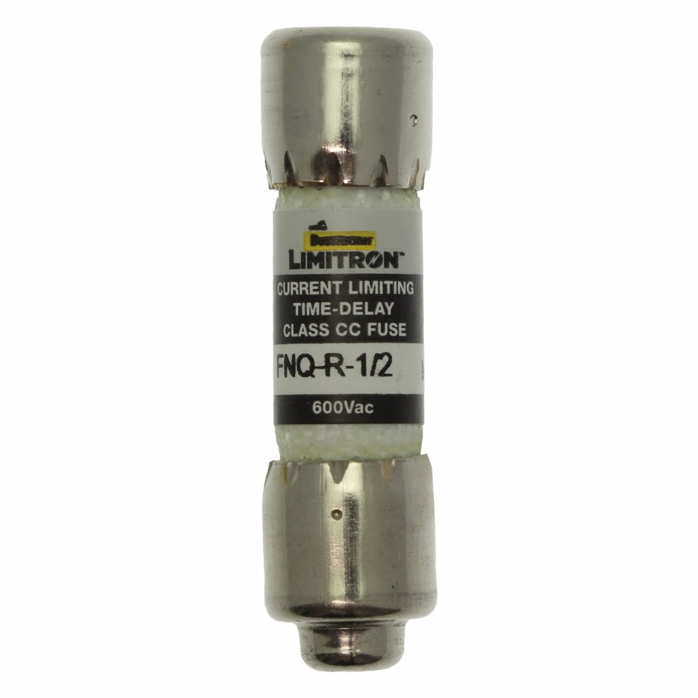 Eaton Bussmann series FNQ-R fuse, 0.5 A, Class CC, Non-indicating, Ferrule end x ferrule end, 12 sec at 200%, 200 kAIC, Melamine tube, Standard, 600 V