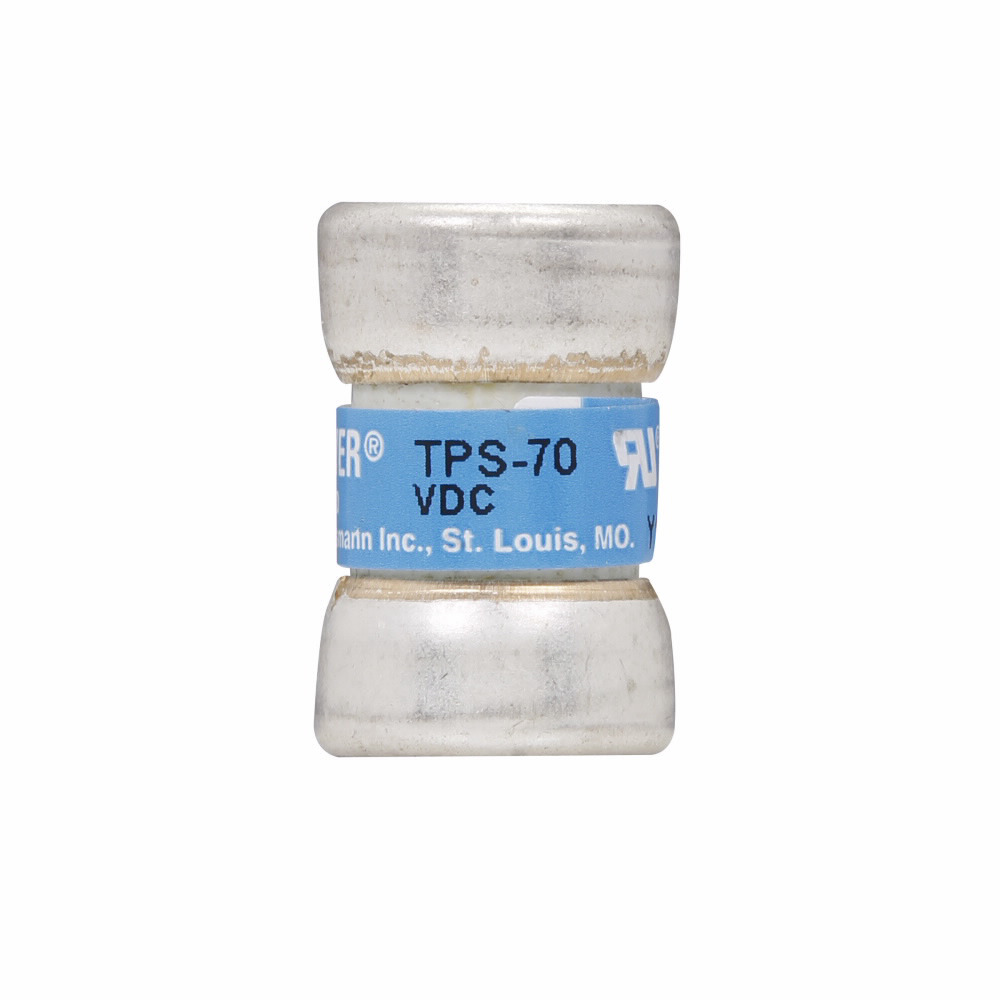 Eaton Bussmann series TPS telecommunication fuse, 170 Vdc, 1A, 100 kAIC, Non Indicating, Current-limiting, Non-indicating, Ferrule end X ferrule end, Glass melamine tube, Silver-plated brass ferrules