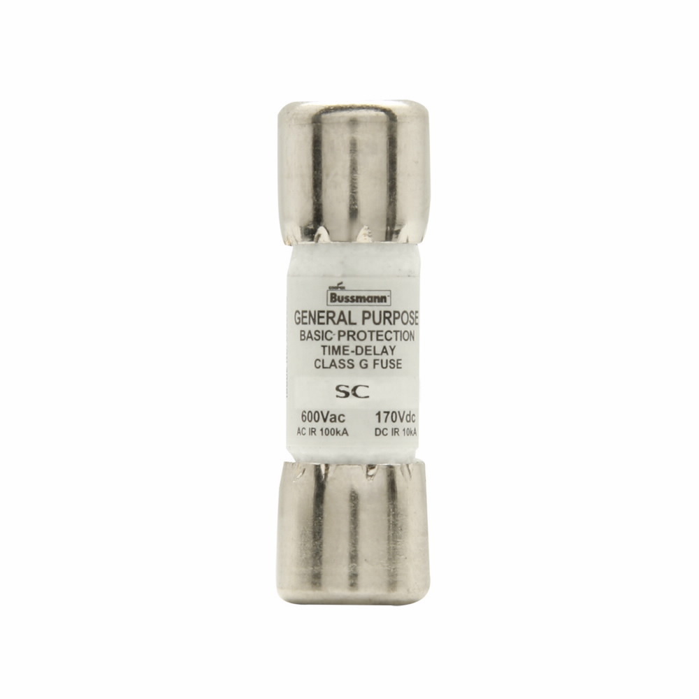 Eaton Bussmann series SC fuse, Current-limiting fast acting fuse, Rejection style, Fusible branch panelboards, HVAC branch circuit protection, 1.5 A, Class G, Non-indicating, 10 kAIC at 170 Vdc,100 kAIC at 600 Vac, Standard, 600 V, 170 Vdc