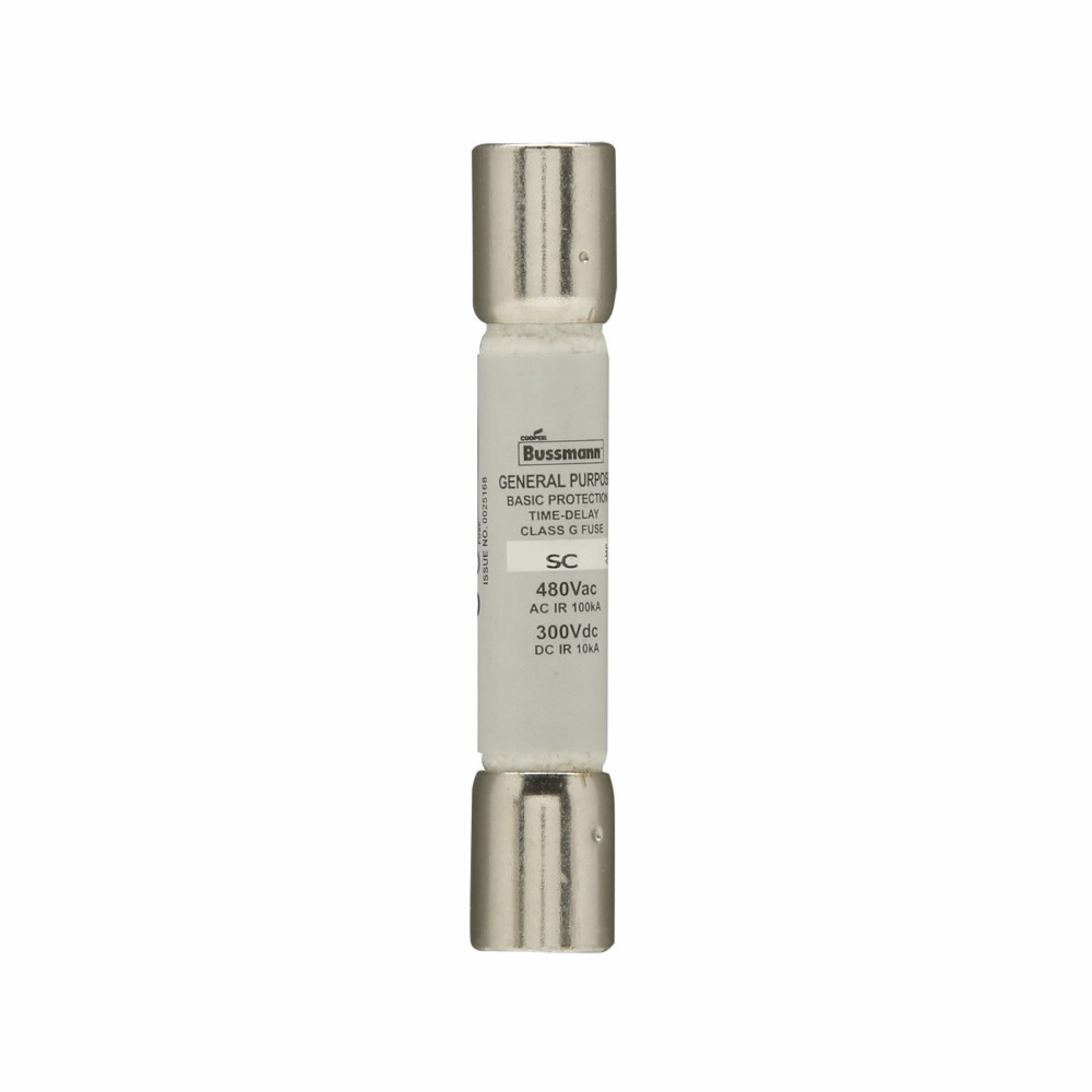 Eaton Bussmann series SC fuse, Current-limiting time-delay fuse, Rejection style, 35 A, Class G, Non-indicating, Ferrule end x ferrule end, 12 sec at 200%, 10 kAIC at 300 Vdc,100 kAIC at 480 Vac, Standard, 480 V, 300 Vdc