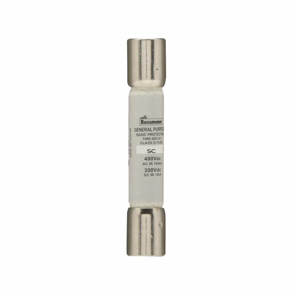 Eaton Bussmann series SC fuse, Current-limiting time-delay fuse, Rejection style, 50 A, Class G, Non-indicating, Ferrule end x ferrule end, 12 sec at 200%, 100 kAIC at 480 Vac,10 kAIC at 300 Vdc, Standard, 480 V, 300 Vdc