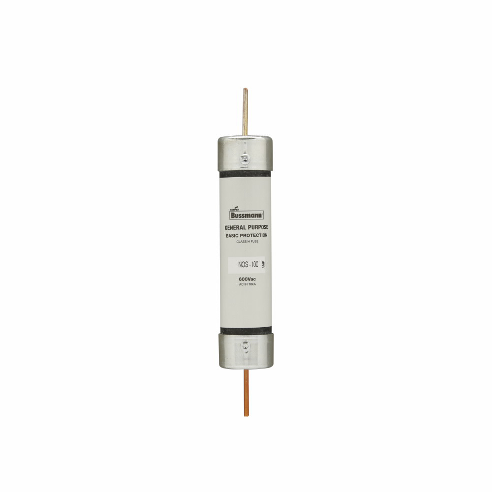 Eaton Bussmann series NOS fuse, Supplemental one-time fuse, Non current limiting, Light duty circuit locations, 100 A, Class H, Non-indicating, Blade end x blade end, 10 kAIC at 600 Vac, Standard, 5, 600 V