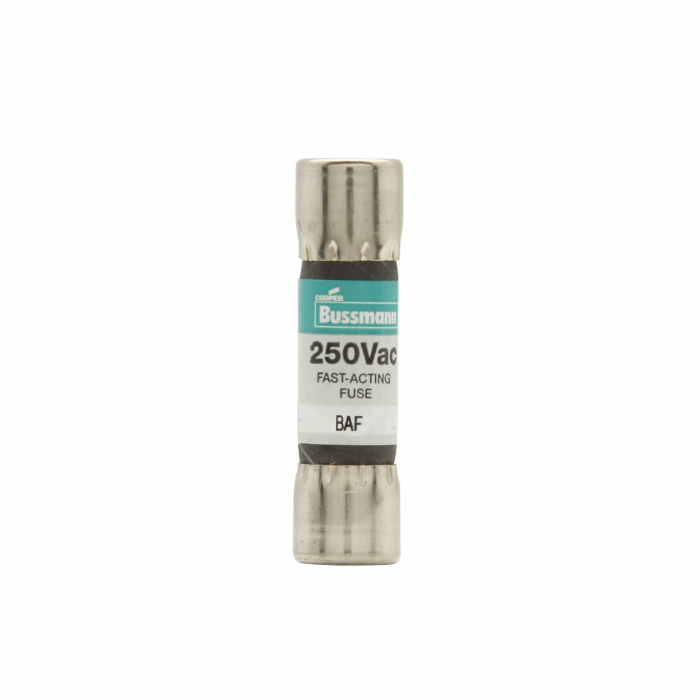 Eaton Bussmann series BAF fuse, Fast acting Midget fuse, 25 A, Non-indicating, Ferrule end x ferrule end, 10 kAIC at 125 Vac,200 AIC at 250 Vac, Nickel-plated brass endcaps, Standard, 250 V