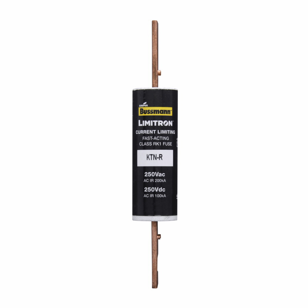 Eaton Bussmann series KTN-R fuse, LIMITRON Fast-acting fuse, 70/30 brass end cap, Panelboards, 100 A, 1, Class RK1, Non-indicating, Blade end x blade end, 100 kAIC at 250 Vdc,200 kAIC at 250 V, Melamine glass tube, Standard, 250 V, 250 Vdc