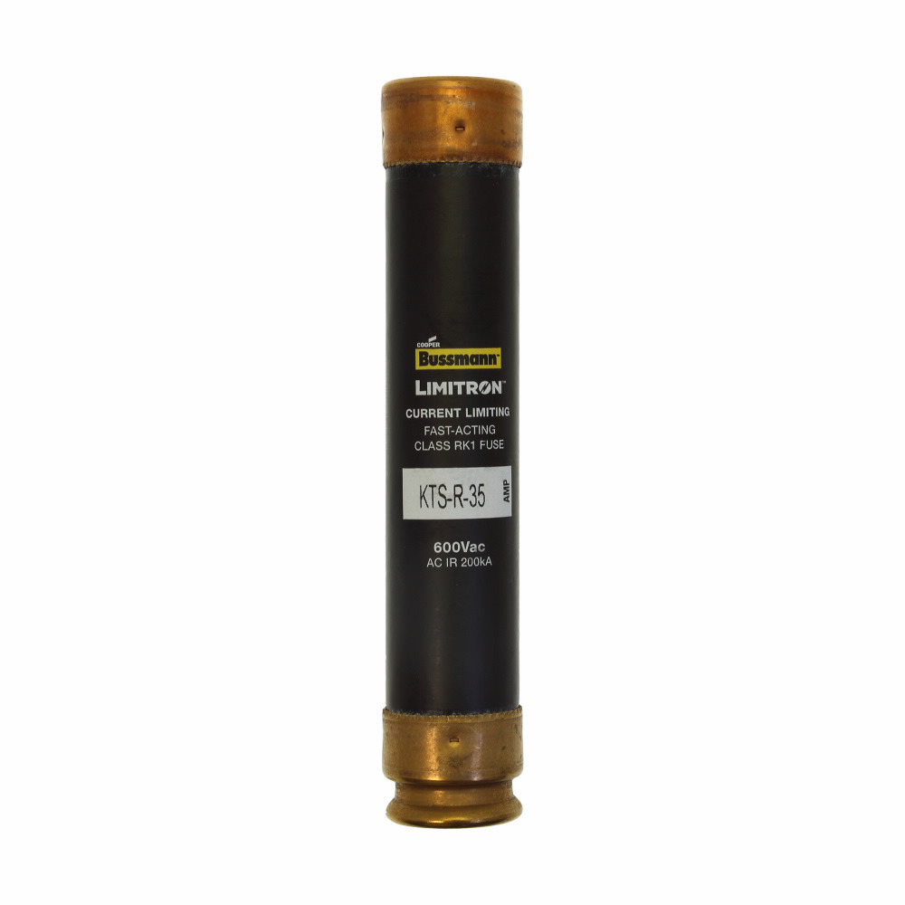 Eaton Bussmann series KTS-R fuse, LIMITRON Fast-acting fuse, 70/30 brass end cap, Panelboards, 35 A, 1, Class RK1, Non-indicating, Ferrule end x ferrule end, 200 kAIC at 600 Vac, Melamine glass tube, Standard, 600 V