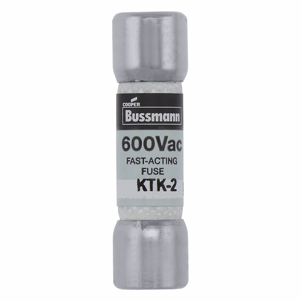 Eaton Bussmann series KTK fuse, LIMITRON Fast-acting fuse, Control circuits, lighting circuit protection, meter circuits, 2 A, Non-indicating, Ferrule end x ferrule end, 100 kAIC at 600 V, Melamine tube,Nickel-plated bronze endcap, 600 V