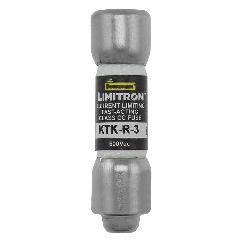 Eaton Bussmann series KTK-R fuse, LIMITRON Fast-acting fuse, Rejection style, Specialized circuits and industrial control, 3 A, Class CC, Non-indicating, Ferrule end x ferrule end, 200 kAIC, Melamine tube, Standard, 600 V