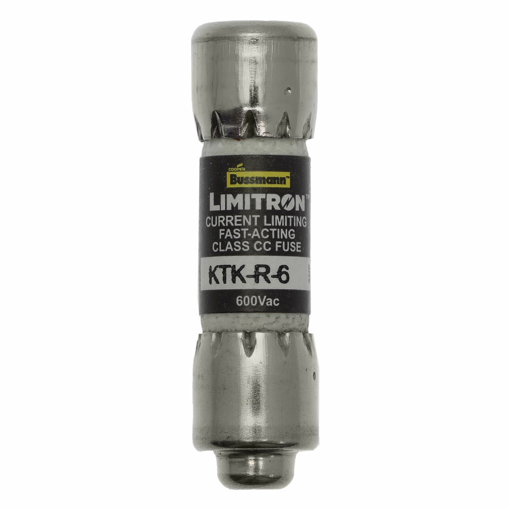 Eaton Bussmann series KTK-R fuse, LIMITRON Fast-acting fuse, Rejection style, Specialized circuits and industrial control, 6 A, Class CC, Non-indicating, Ferrule end x ferrule end, 200 kAIC, Melamine tube, Standard, 600 V