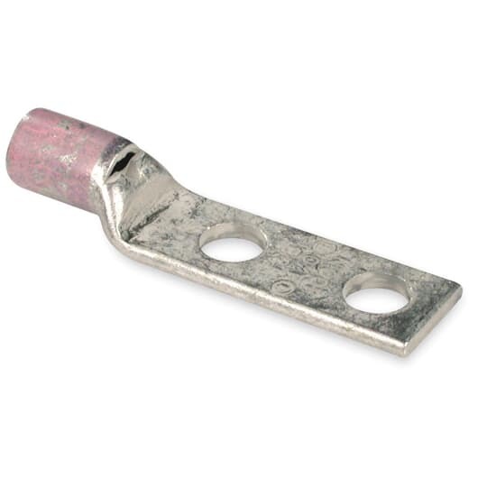 Copper Two-Hole Lug, Standard Barrel, Peep Hole, Max 35kV, Wire Size 535 kcmil, 1/2 Inch Bolt Size, 1-3/4 Inch Hole Spacing, Tin Plated, Pink 99