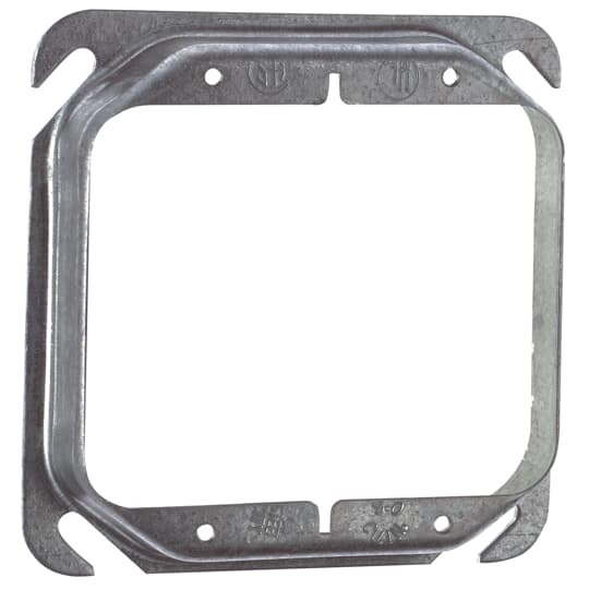 Two Gang Square Device Cover, 9 Cubic Inches, 4 Inch Square x 3/4 Inch Raised, Pre-Galvanized Steel