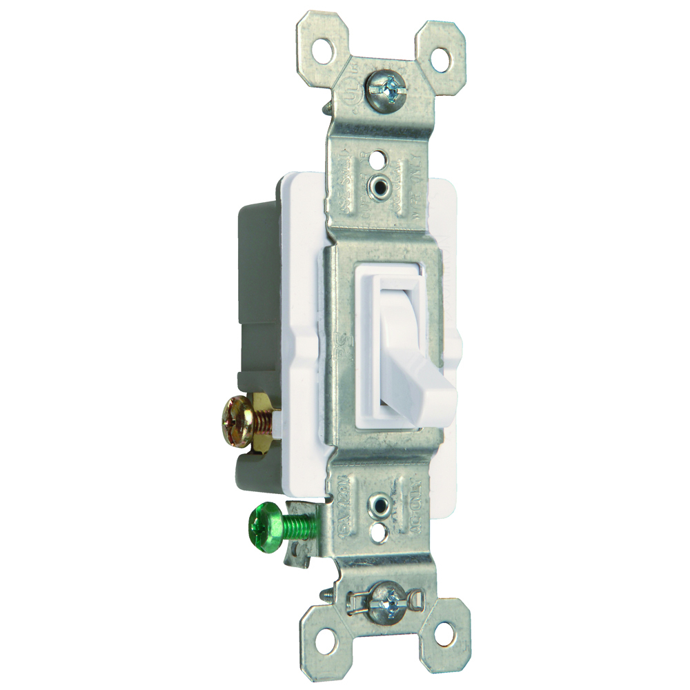 Three Pole, Self Grounding Switch, 15 amps, 120 volts, White.